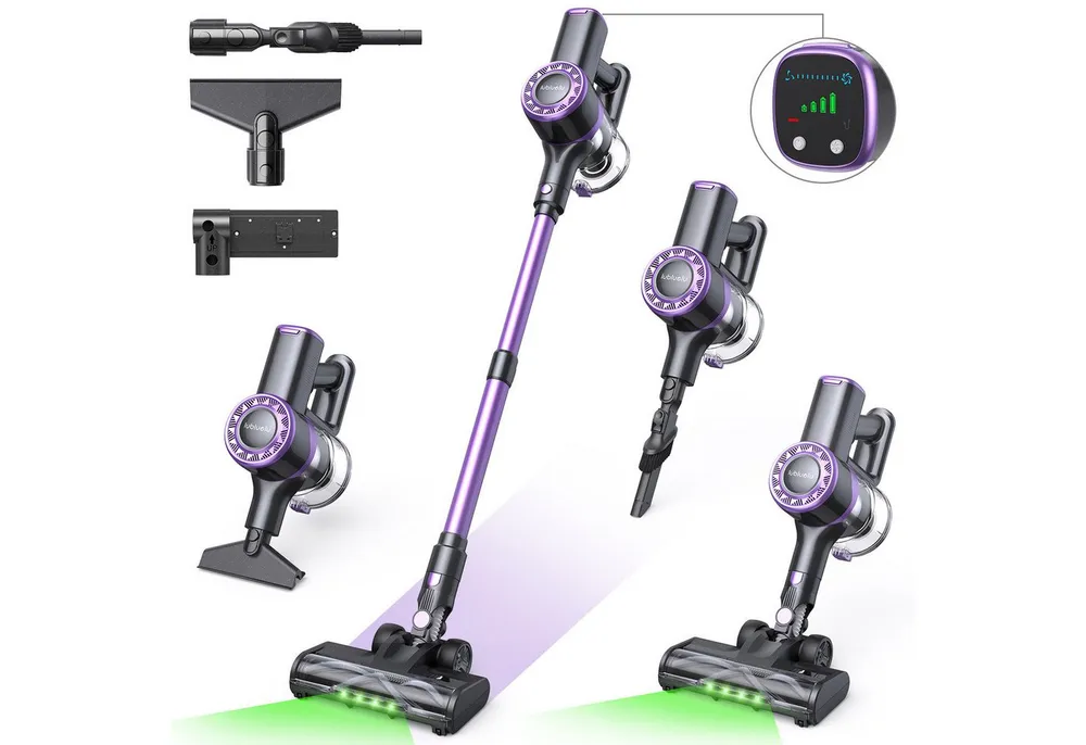 lubluelu Akku-Hand-und Stielstaubsauger P2 kabellos 6in1 Akkustaubsauger mit Geen LED 40KPA, 150 W, beutellos, 40000 Pa / V-förmige, große Anti-Verhedderungsbürste