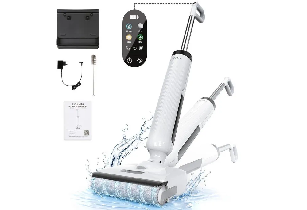 lubluelu Nass-Trocken-Akkusauger T9 Selbstreinigung 180° Lay-Flat Nasssauger Saugwischer 21.000 Pa, 200 W, beutellos, Doppelseitige Kantenreinigung,Doppelte Wassertanks