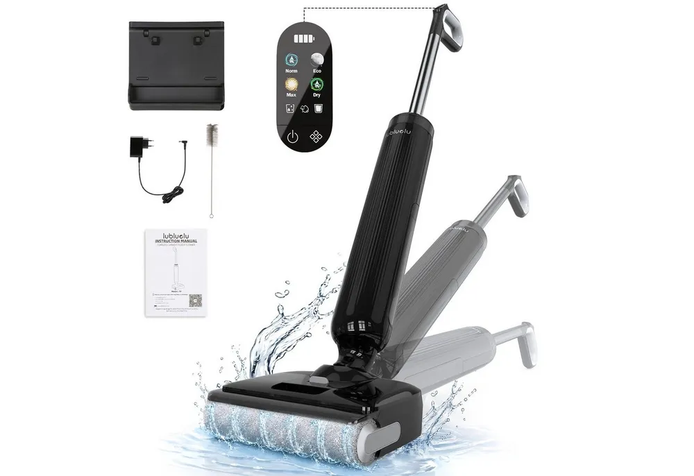 lubluelu Nass-Trocken-Akkusauger T9 Selbstreinigung 180° Lay-Flat Nasssauger Saugwischer 21.000 Pa, 200 W, beutellos, Doppelseitige Kantenreinigung,Doppelte Wassertanks