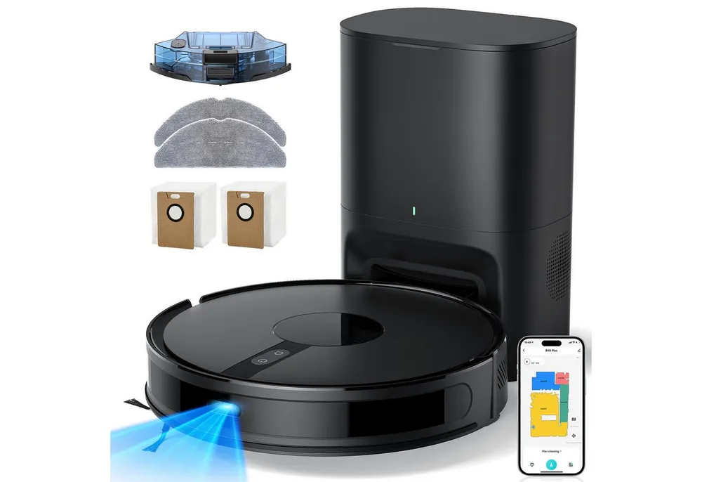 lubluelu Saugroboter B40 Plus mit Wischfunktion 3L Absaugstation Lasernavigation 5800PA, 45 W, mit Beutel, 14 No-Go Zone ideal für Teppich und Tierhaare, APP Steuerung