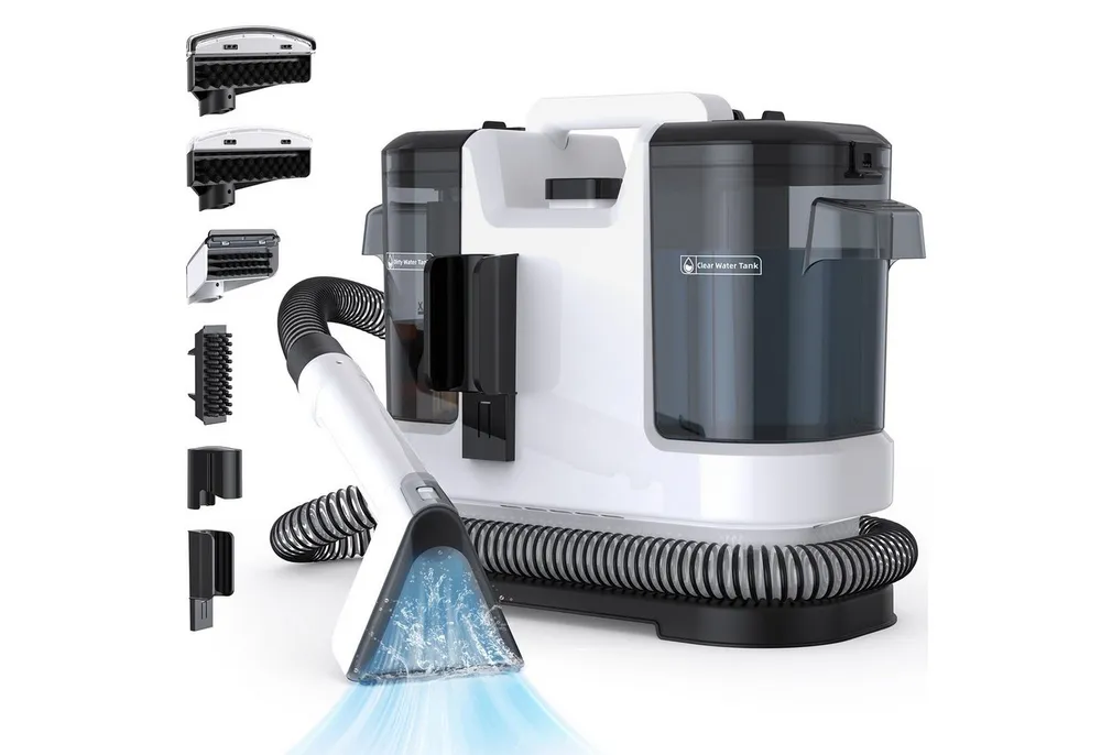 lubluelu Teppichreinigungsgerät V6 Tragbar 5in1 Polsterreiniger Waschsauger Teppichreiniger Dual Tank, 450 W, beutellos, mit 13500pa Saugkraft, für Sofas, Teppiche und Haustierunterlagen