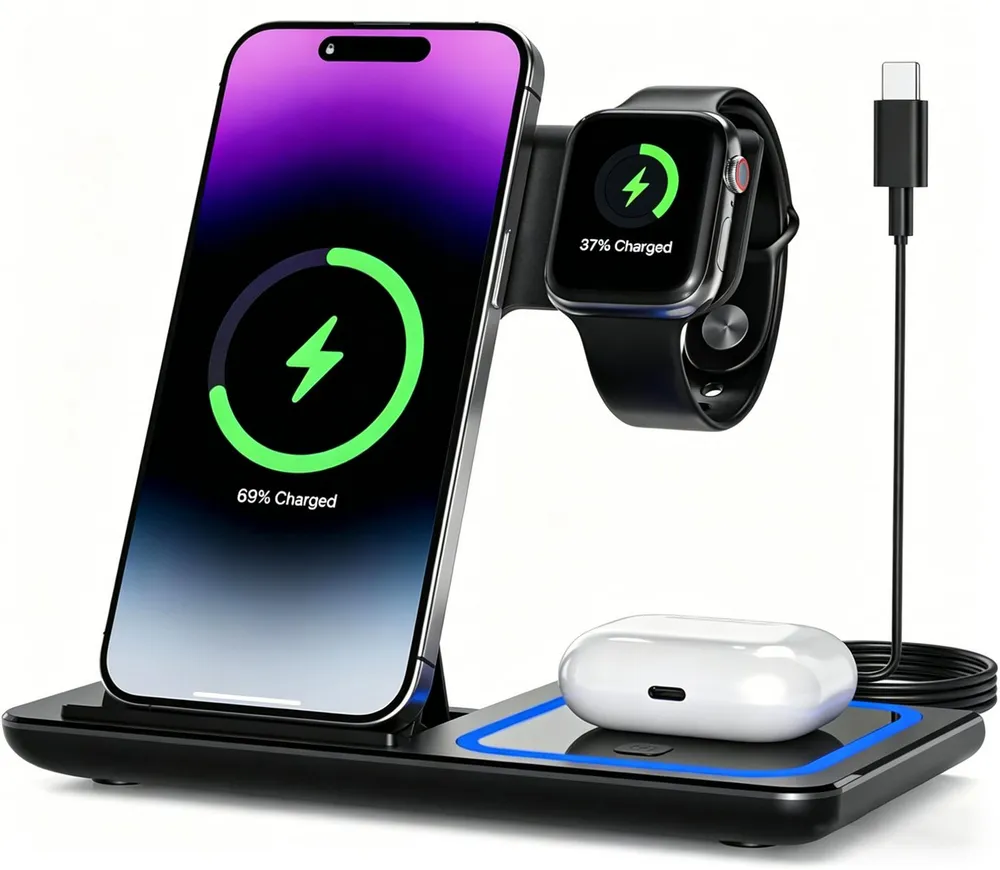 Luckice Kabellose Ladegeräte, 3 in1 Faltbarer Induktive Ladestation Wireless Charger