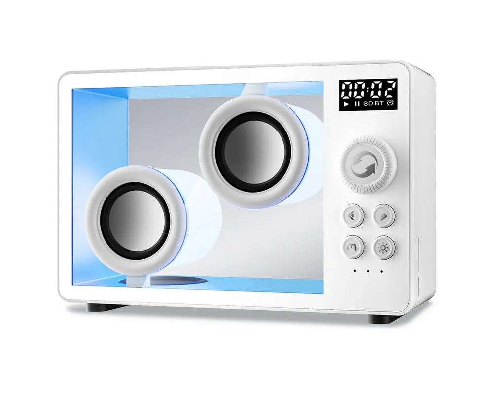 Luckice Tragbare Lautsprecher Bluetooth-Desktop-Lautsprecher Bluetooth-Lautsprecher (Unterstützt Bluetooth/TF-Karteneingang, Wecker, Atmosphärenlicht)