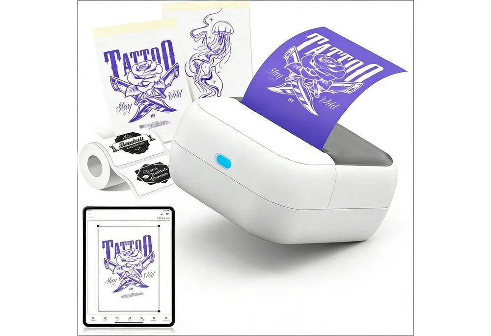 Luckice Tragbarer Thermodrucker Mini-Drucker Schablonendrucker Etikettendrucker, (Barcode-Drucker, Fotodrucker mit Bluetooth-Verbindung, große Auswahl an Grafik- und Textvorlagen)