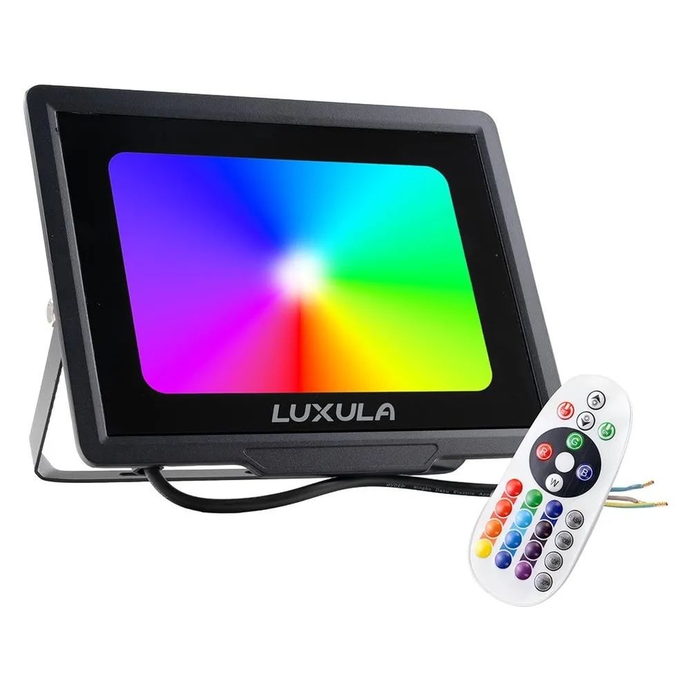 LUXULA RGB LED-Fluter LX400183, 50W, IP65, schwarz, mit Fernbedienung