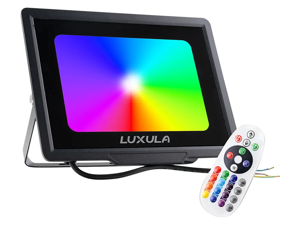 LUXULA RGB LED-Fluter LX400184, 100W, IP65, schwarz, mit Fernbedienung
