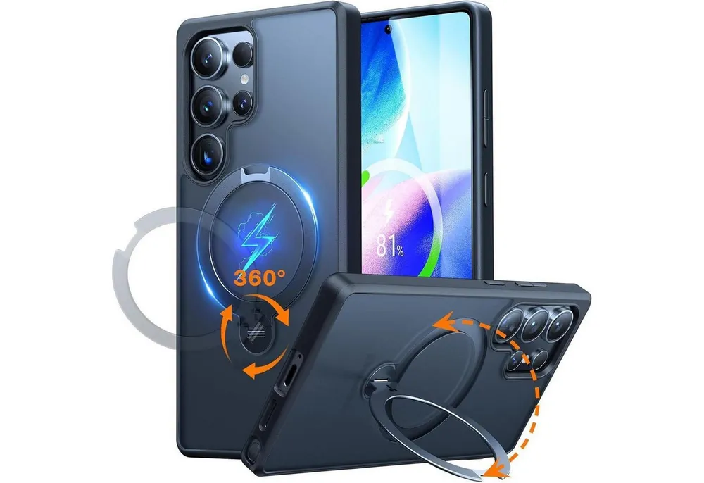 LuxusKollektion Smartphone-Hülle Hülle S25 Ultra Magnet Standring Samsung Galaxy S25 Ultra Schwarz
