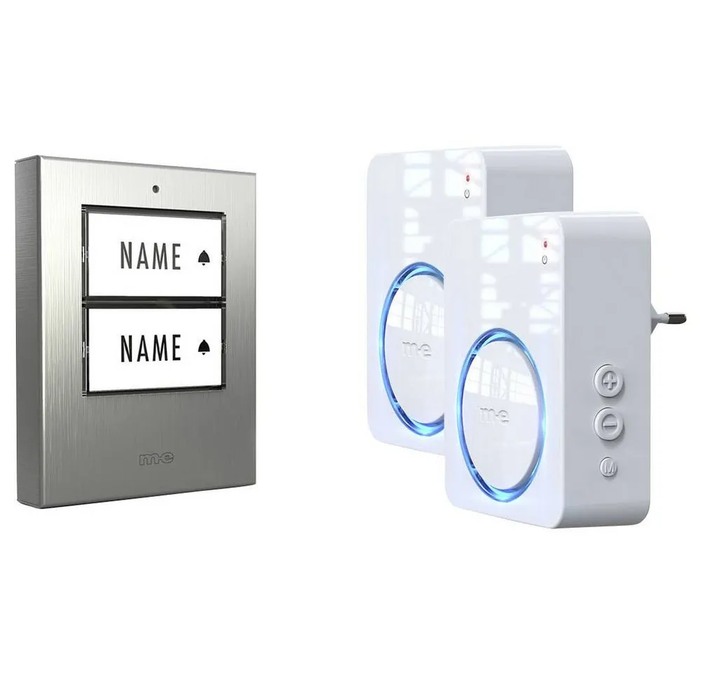 m-e Smart Home Türklingel Funkklingel Komplett-Set beleuchtet, klangaktiv, mit Bewegungsmelder, (beleuchtet, klangaktiv, mit Bewegungsmelder, mit Namensschild)