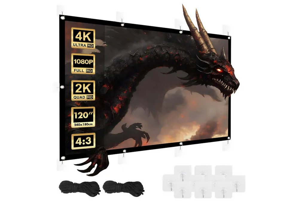 Maclean MC-169 Tragbare Projektionswand 120'' 4:3 240x180cm Rahmenleinwand (25mm Rand Spannhaken)