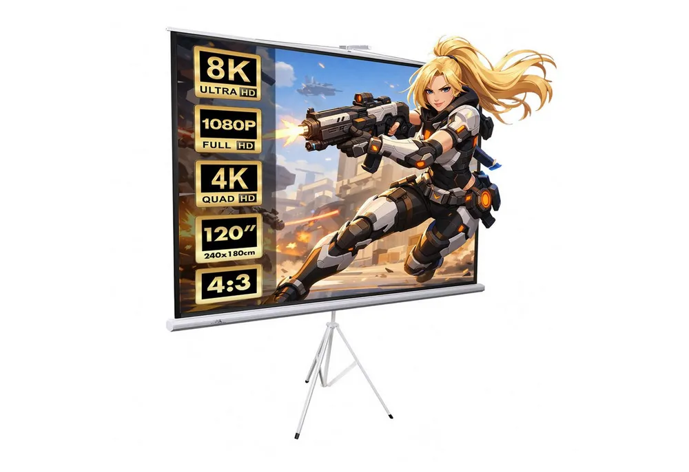Maclean MC-608 Projektionsleinwand auf Stativ 240 x 180 cm 120'' Stativleinwand (Mobile Stativleinwand 240x180cm 4:3)