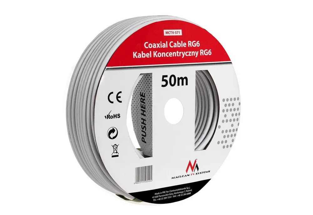 Maclean MCTV-571 Hochwertiges Antennenkabel für TV, Satellit & DVB‑T/T2 50 m SAT-Kabel, (5000 cm), Für besten Empfang und stabile Signalübertragung