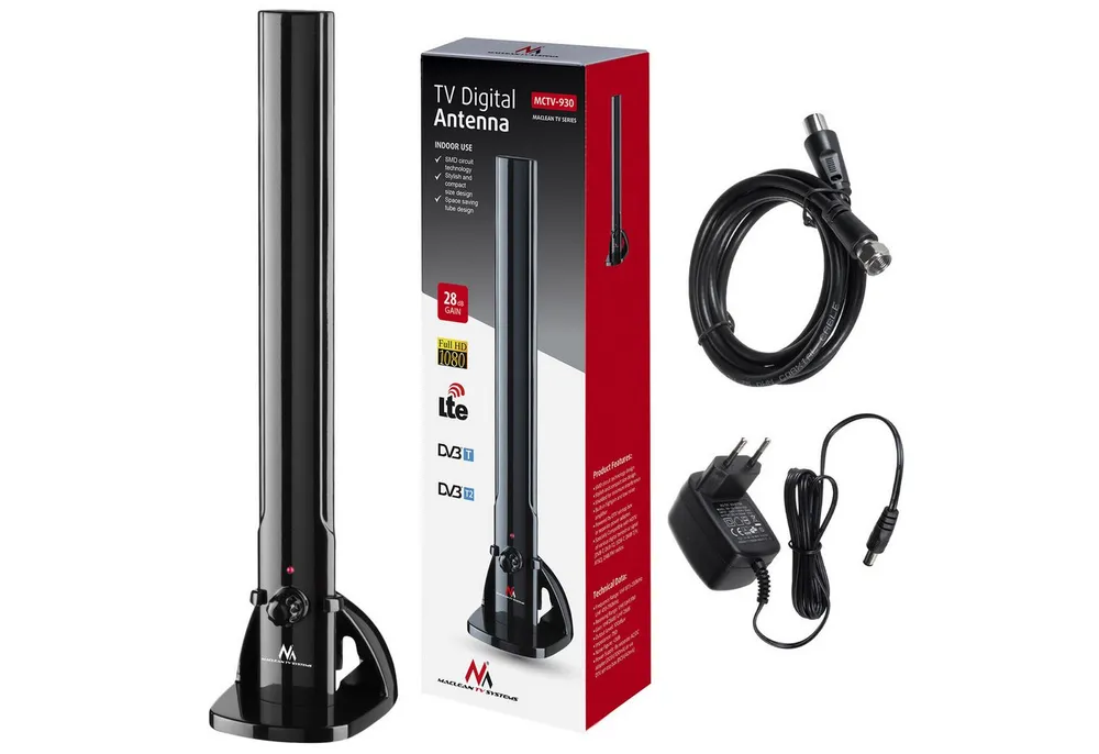 Maclean MCTV-930 Innenantenne (für Innenbereich, Verstärkung: 28 dB), Zimmerantenne TV Radio Antenne HDTV