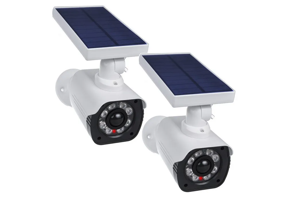 Maclean Überwachungskamera Attrappe (2-tlg., Solarbetrieb, LED-Beleuchtung, Bewegungsmelder, Dämmerungssensor)