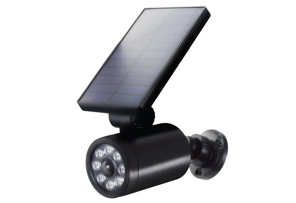 Maclean Überwachungskamera Attrappe SOL1801S Solar Dummy Kamera mit Bewegungsmelder & Blinkender LED (Außenbereich, Innebereich, 1-tlg., Wetterfest IP44 zur Abschreckung - Täuschend echte Dummy‑Kamera)