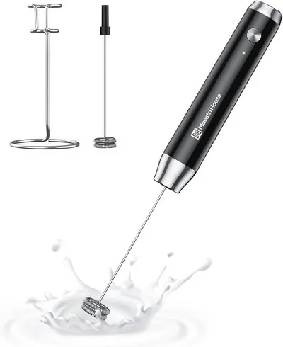Maestri House Milchaufschäumer wiederaufladbarer Milchaufschäumer,abnehmbarer Edelstahl-Schneebesen, Ständer, 2 Schneebesen,tragbar, elektrisch