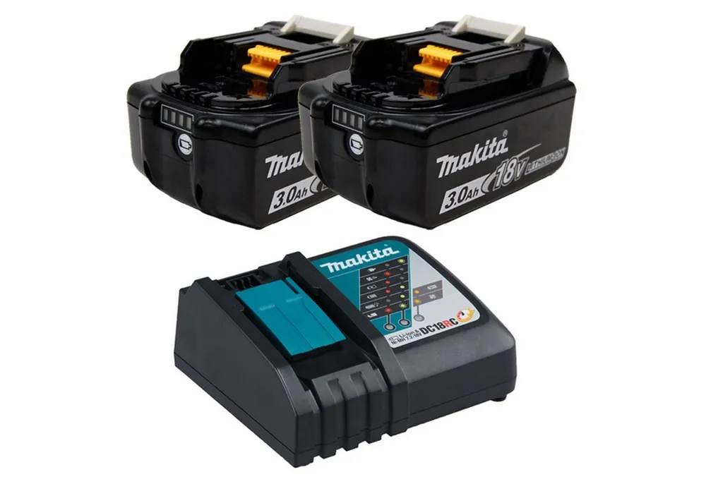 Makita Makita 2x BL1830B Akku 3,0 Ah 18V Li-Ion mit Ladestandsanzeige + ... Akku Starter-Set