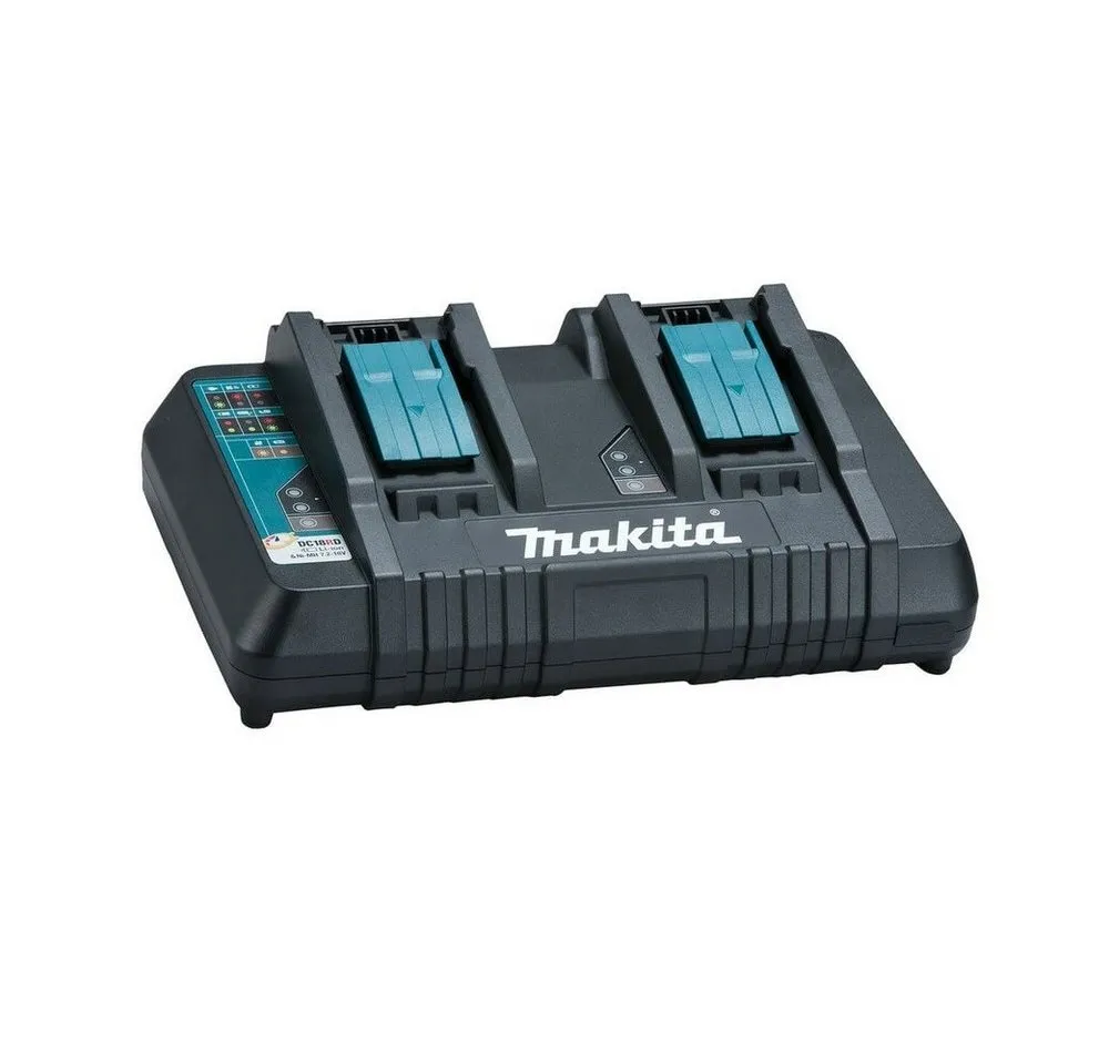 Makita Original Doppel-Ladegerät für 2 18V Akkus gleichzeitig, Schnellladung Akku-Ladestation (Integrierte aktive Kühlung, Laden von zwei Akkus gleichzeitig)