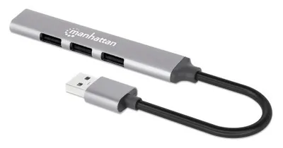 Hub Manhattan 4 Ports 5 Gbps USB 3.2 Gen 1 Aluminium Kompakt Tragbar