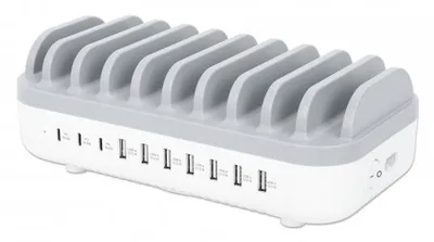 Manhattan Ladestation, Spannungsversorgung, 120W, 10 Anschlüsse, Grau-Weiß, Weiß/Grau, 120W