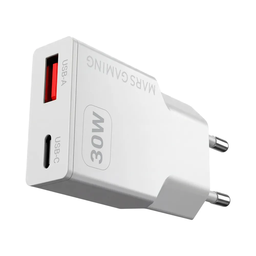Ladegerät Mars Gaming MD-GAN30 USB GaN 30W PD QC Doppelport Weiß