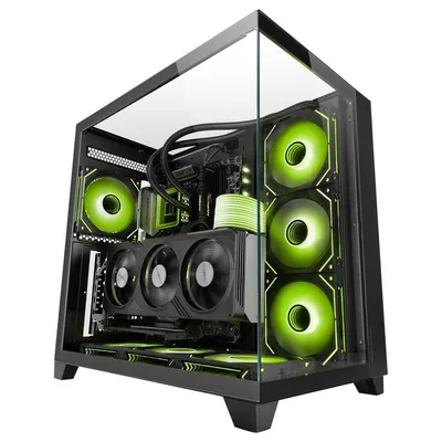 Mars Gaming Mc-3c ATX-Gehäuse, 3D-Ansicht, dreifach gehärtetes Glas, doppelseitige Kammer, schwarz