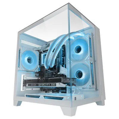 Mars Gaming Mc-3cm Microatx-Gehäuse, 3D-Ansicht, dreifach gehärtetes Glas, doppelseitige Kamera, weiß