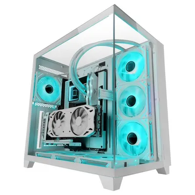 Mars Gaming Mc-3c ATX-Gehäuse, 3D-Ansicht, dreifach gehärtetes Glas, doppelseitige Kammer, weiß