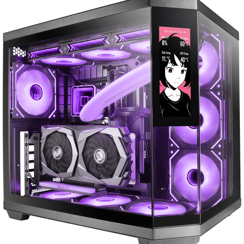 PC-Gehäuse Mars Gaming MC-3TCORELCD IPS-Display 7.2" Triple-Glas Schwarz USB-C