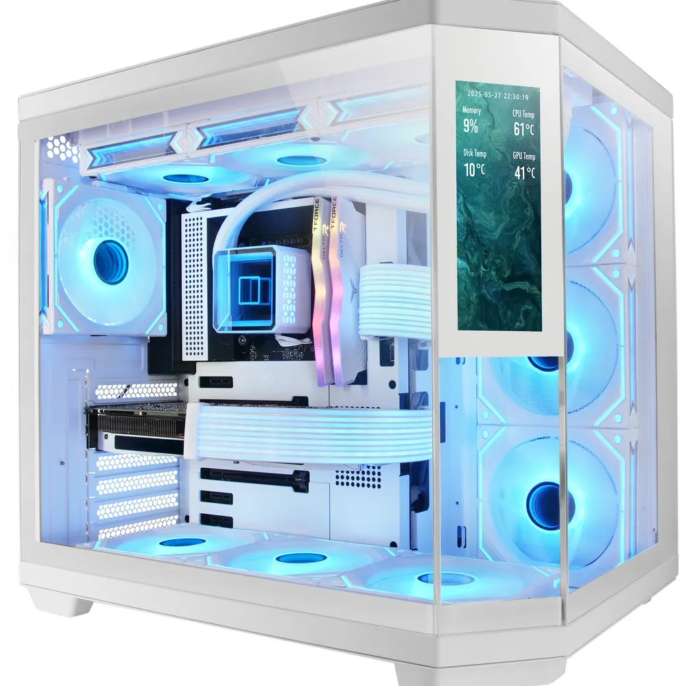 Mars Gaming MC-3TCORELCDM Micro-ATX-Gaming-Gehäuse, 7,2 Zoll IPS-Display, dreifach gehärtetes Glas, Weiß