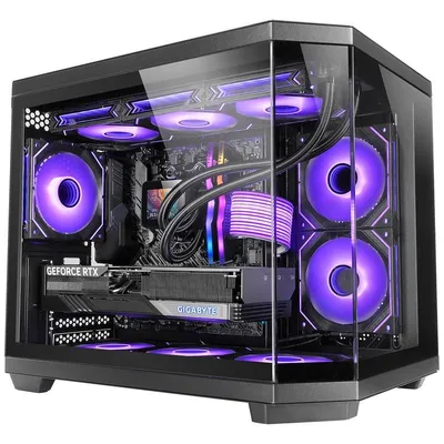 Mars Gaming MC-3TCOREM Custom MicroATX Gaming-Gehäuse, dreifach gehärtetes Glas, Doppelkammer, USB-C, Schwarz