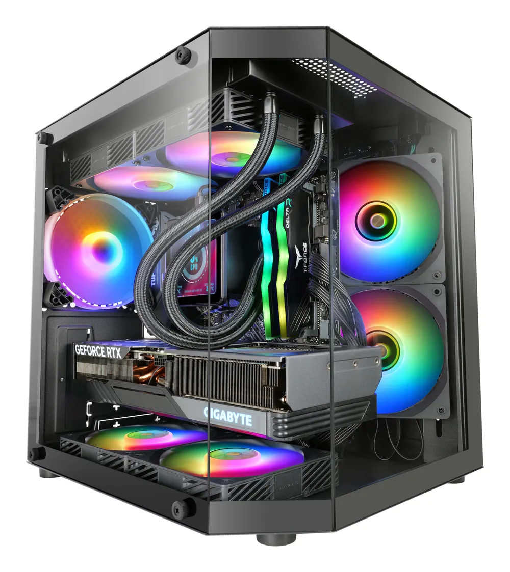 Mars Gaming Mc-3tlite Micro-ATX-Gaming-Gehäuse, dreifach gehärtetes Glas, 120 mm Frgb-Lüfter, schwarz