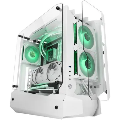 Mars Gaming MC-Edge ATX-Gaming-Gehäuse, Open-Air-Design, dreifach gehärtetes Glas, USB-C, USB 3.0, Weiß