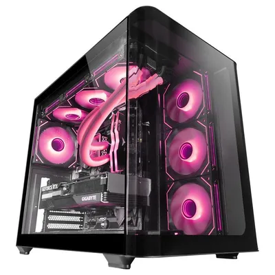 Mars Gaming MC-FUSION Gaming ATX, gebogen, durchgehend gehärtetes Glas, Doppelkammer, Schwarz