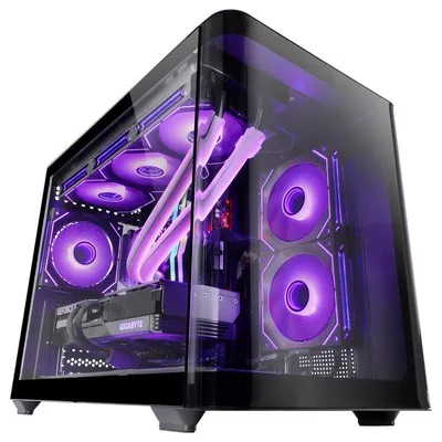 Mars Gaming MC-FUSIONM Micro-ATX-Gaming-Gehäuse aus gehärtetem Glas, durchgehend gebogen, Doppelkammer, Schwarz