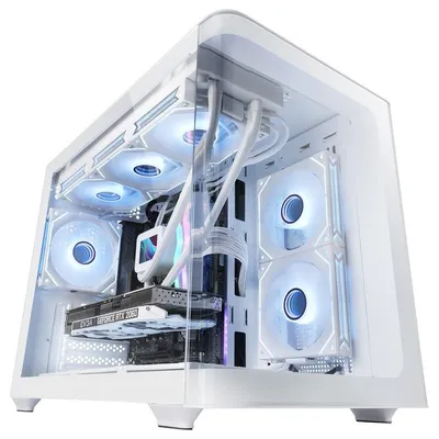 Mars Gaming MC-FUSIONM Micro-ATX Gaming-Gehäuse, durchgehend gebogen, gehärtetes Glas, Doppelkammer, weiß