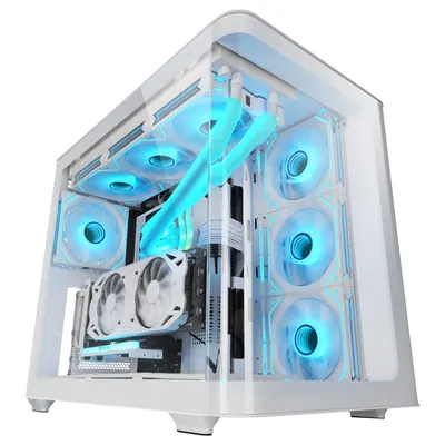 Mars Gaming MC-FUSION Gaming ATX, durchgehend gebogen, gehärtetes Glas, Doppelkammer, weiß