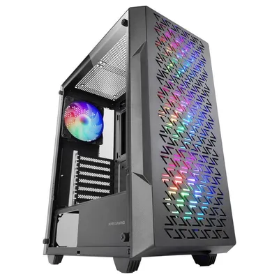 Mars Gaming MC-GEO ATX-Gaming-Gehäuse, 4x 12cm FRGB-Lüfter, Mesh-Front, gehärtetes Glas, schwarz