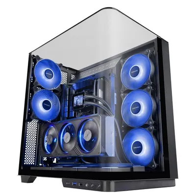 Mars Gaming Mc-infinio ATX-PC-Gehäuse, gebogenes gehärtetes Glas, 2 x 120 mm Argb-Lüfter, USB-C, Schwarz