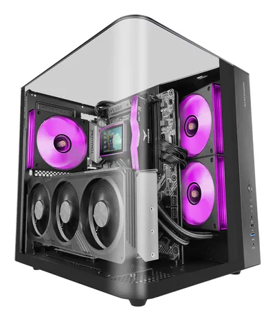 Mars Gaming Mc-Infiniolite ATX-Gaming-Gehäuse mit Oberseite aus gehärtetem Glas, Dual-Kameras, Schwarz