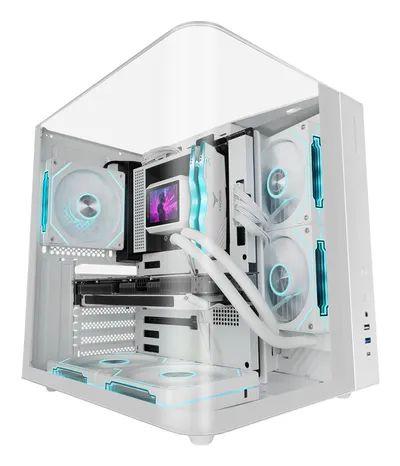 Mars Gaming Mc-Infiniolite ATX-Gaming-Gehäuse mit Oberseite aus gehärtetem Glas, Dual-Kameras, Weiß