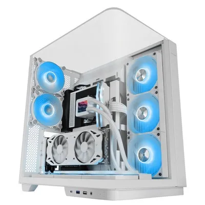 Mars Gaming Mc-Infinio ATX-PC-Gehäuse, gebogenes gehärtetes Glas, 2 x 120 mm Argb-Lüfter, USB-C, weiß