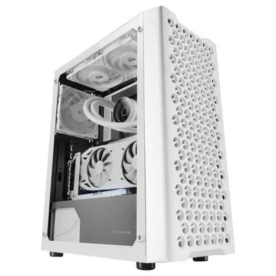 Mars Gaming MC-iPRO Professionelles ATX-Gehäuse, 3D-Frontgrill, gehärtetes Glas, FDB-Lüfter, Weiß