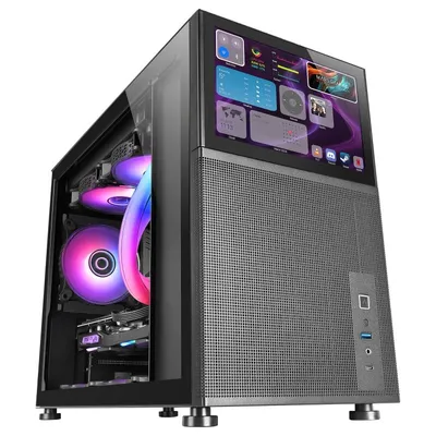 Mars Gaming MC-LCD Custom Micro-ATX Tower 8" IPS LCD-Bildschirm gehärtetes Glas Modular Panel Schwarz