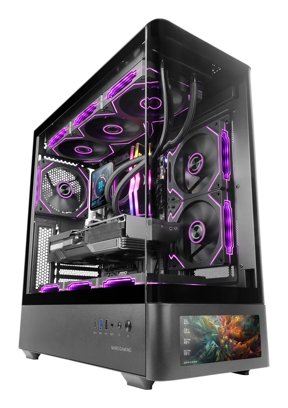 PC-Gehäuse Mars Gaming MC-LCDPRO 7,2" IPS LCD Doppelkammer Glas USB-C Schwarz