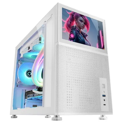 Mars Gaming MC-LCD Tower Benutzerdefinierter Micro-ATX-IPS-LCD-Bildschirm 8" Modulares Panel aus gehärtetem Glas Weiß