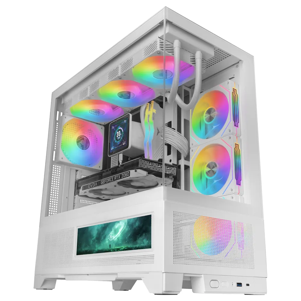 PC-Gehäuse Mars Gaming MC-LCDX Weiß IPS-Display 9.16" Glas Mesh ATX