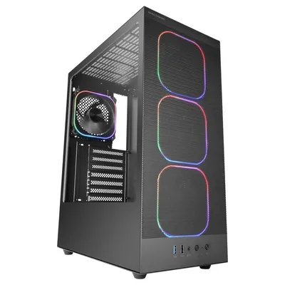 Mars Gaming Mc-nebula ATX Gaming-Gehäuse mit 4 ARGB-Lüftern (120 mm), Kabeldurchführung aus gehärtetem Glas, Schwarz