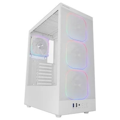 Mars Gaming Mc-nebula ATX Gaming-Gehäuse mit 4 ARGB-Lüftern (120 mm), Kabeldurchführung aus gehärtetem Glas, Weiß