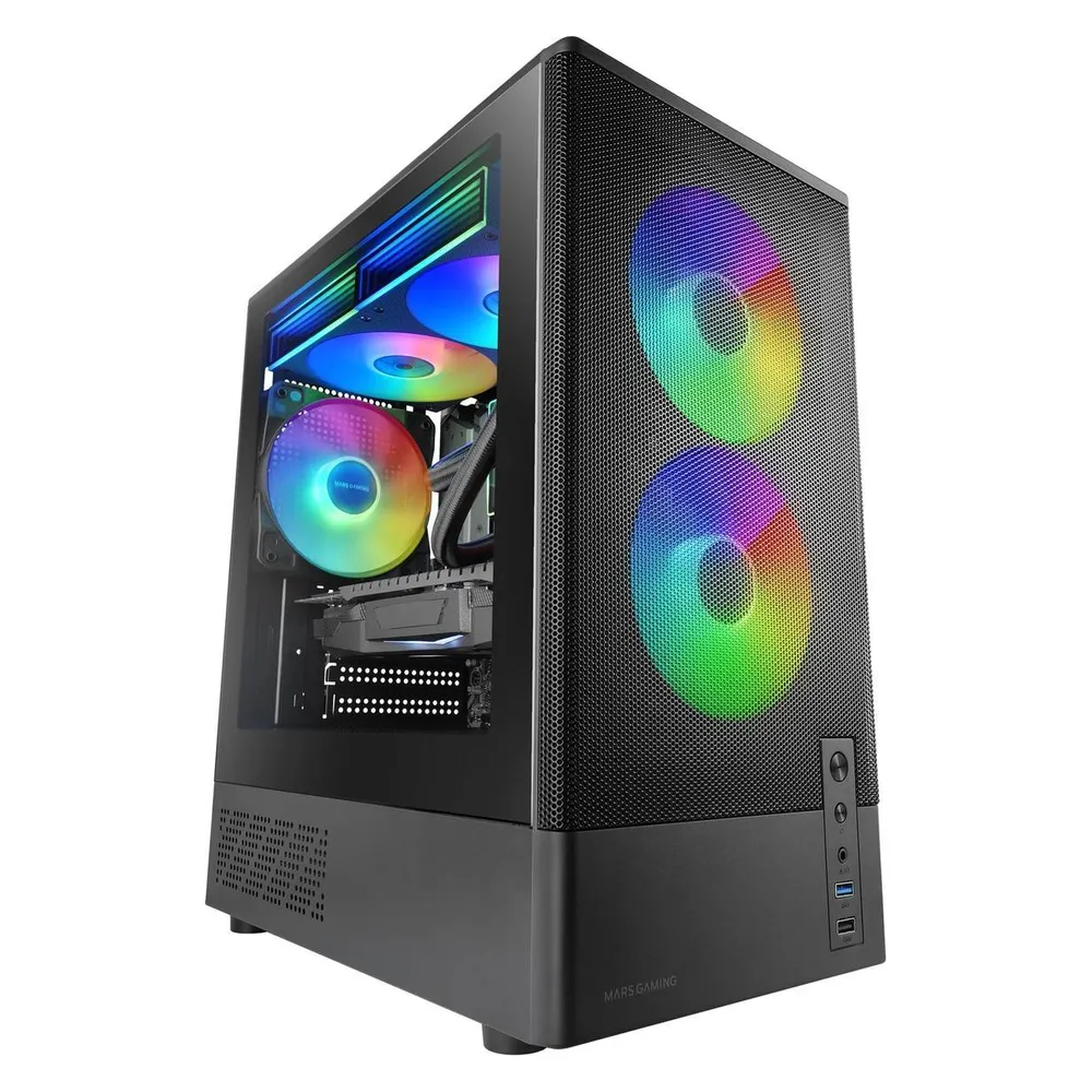 Mars Gaming Mc-onyx Gaming-Gehäuse Micro-ATX Metallgitter 3x ARGB-Lüfter Dual-Chamber Schwarz