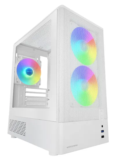 Mars Gaming Mc-onyx Gaming-Gehäuse Micro-ATX Metallgitter 3x ARGB-Lüfter Dual-Chamber Weiß